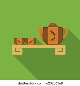 Japanese tea flat icon in flat style isolated on white background. Japan symbol stock vector illustration.