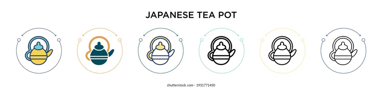 Japanese tea pot icon in filled, thin line, outline and stroke style. Vector illustration of two colored and black japanese tea pot vector icons designs can be used for mobile, ui, web