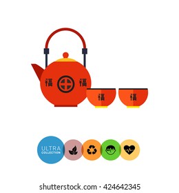 Japanese tea set flat icon