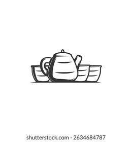Japanese Teapot and cup set Icon flat vector design