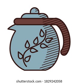 japanese teapot icon over white background, hand draw style, vector illustration