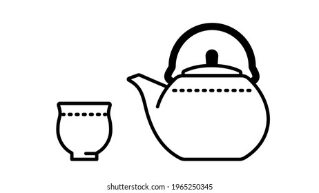 Japanese teapot Kyusu and japanese tea cup Yunomi.