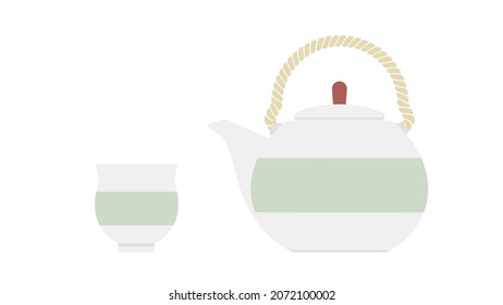 Japanese teapot Kyusu and japanese tea cup Yunomi.