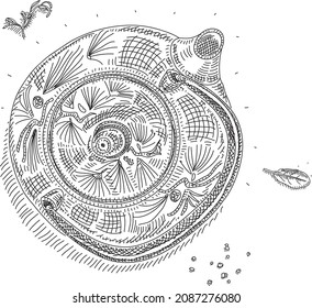 Japanese Teapot. Sketchy hand-drawn vector illustration. Japanese iron tea pot.