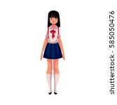 Japanese teenage schoolgirl in typical uniform wearing short skirt and red bow tie, cartoon vector illustration isolated on white background. Full length portrait of typical Japanese schoolgirl