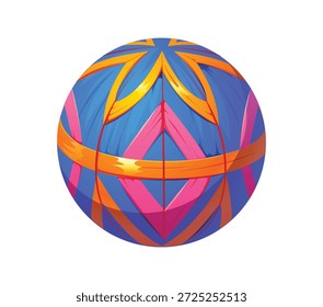 Japanese Temari toy thread ball made by wrapping silk and cotton threads. Use in kids games, Asian culture presentation, festive graphics. Cartoon vector traditional Japan new year decoration ball