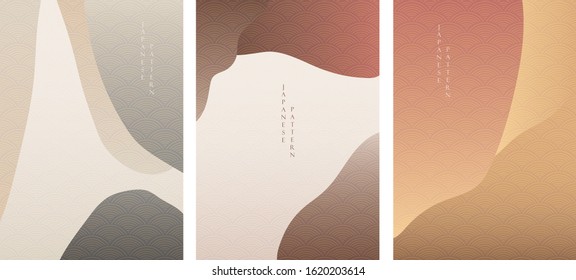 Japanese template with abstract pattern vector. Wavy background with curve elements. 