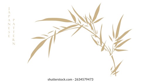 Modelo japonês com folhas de bambu com vetor de nuvem e onda. Ilustração de fundo abstrata. Banner de textura aquarela em estilo vintage.