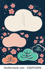 Japanese template with cherry blossom vector. Flower background with grunge texture.