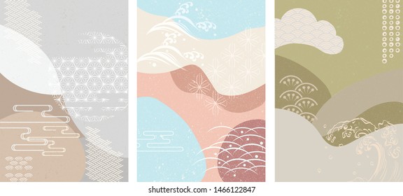 Japanese template with geometric background vector. Japanese icons and pattern.