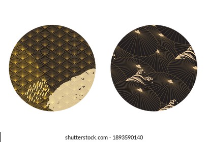 Japanese template with geometric elements vector. Abstract background with Asian traditional symbol. Brush stroke and umbrella elements.