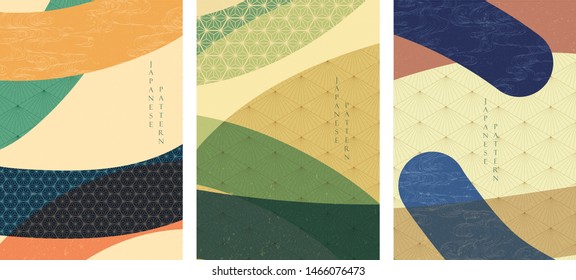 Japanese template with geometric pattern vector. Curve background and Japanese wave elements.