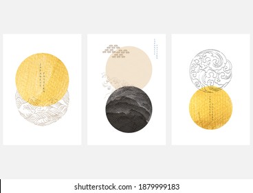 Japanese template with geometric pattern vector. Japanese pattern with wave elements. Gold and black texture decoration.