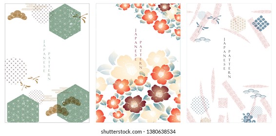 Japanese template and icon vector. Flower, dragonfly, pine tree and Japanese pattern. 