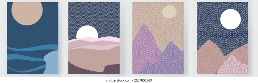 Japanese template modern minimal art vector set. Geometric card background set.abstract cover design banner brochure style.