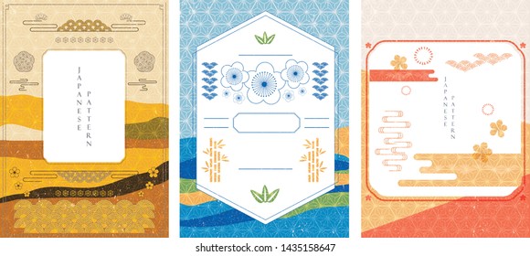Japanese template with pattern vector. Landscape background with Japanese icons.