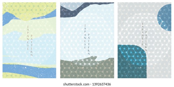 Japanese template vector. Abstract background. Geometric pattern in blue.