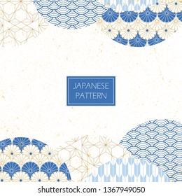 Japanese template vector. Blue background with Japanese pattern and geometric elements.