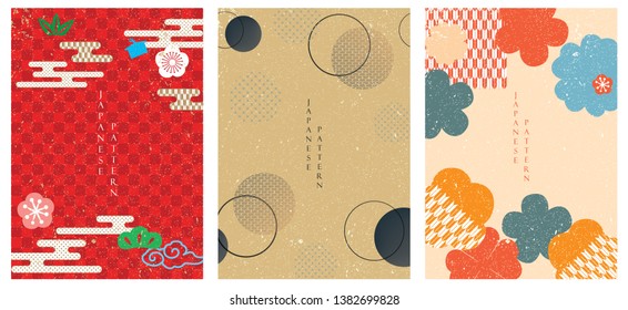 Japanese template vector. Cherry blossom icon background.  cloud and flower pattern.