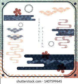 Japanese template vector. Cherry blossom icon with geometric background.