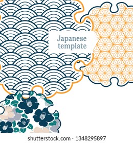 Japanese template vector. Flower , wave and geometric icon background. Poster, card and backdrop design.