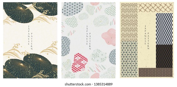 Japanese template vector. Geometric background. Umbrella, and abstract elements. Paper wallpaper in Chinese style. Natural luxury texture.