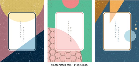 Japanese template vector with geometric pattern. Geometric shape cover page design.