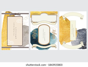 Japanese template vector. gold and black texture in Asian style with Japanese wave pattern. Ribbon background in oriental arts. 