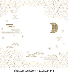 Japanese template vector. Gold geometric background.