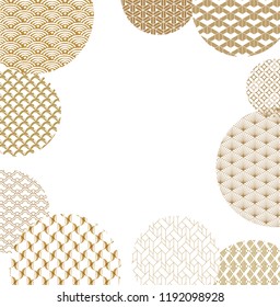 Japanese template vector. Gold geometric pattern background.