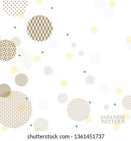 Japanese template vector. Gold geometric pattern background. Oriental copy space with circle shape elements.