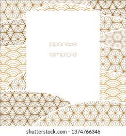 Japanese template vector. Gold geometric pattern. Line and curve background.
