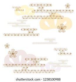 Japanese template vector. Gold wave pattern background.