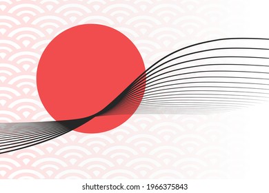 Vector de plantilla japonés. Fondo de onda dibujado a mano. Patrón de línea en estilo asiático con patrón japonés. Mar chino en artes orientales. Perfecto para fondos de portada, Banner, Afiche, Papel de escritorio.