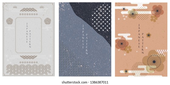 Japanese template vector. Line pattern background. Cherry blossom icons element and Japanese pattern.