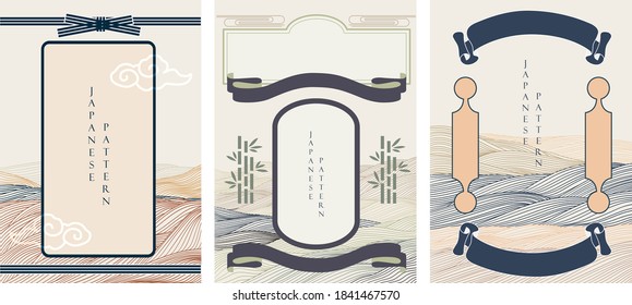 Japanese template vector. Line pattern in Asian style with Japanese wave pattern. Chinese sea in oriental arts. Ribbon background.