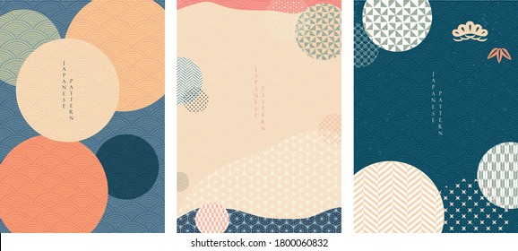 Japanese template vector with Japanese patterns and icons. Abstract background with geometric elements.