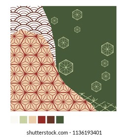 Japanese template vector. Season collage background. Geometric pattern.