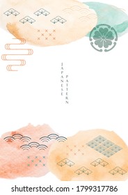 Japanese template vector with watercolor texture. Abstract background in Asian style. Natural luxury texture.