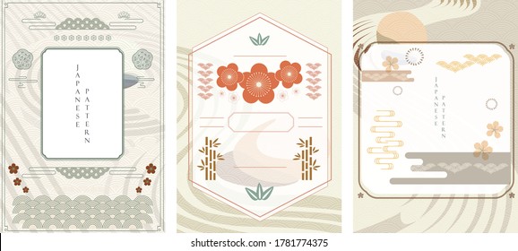 Japanese template vector. Zen garden background. Line pattern in Asian style with Japanese wave pattern. Chinese sea in oriental arts. Natural luxury texture.