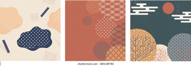 Japanese template vector.with Japanese icons and pattern. Abstract banner with abstract background in vintage style.