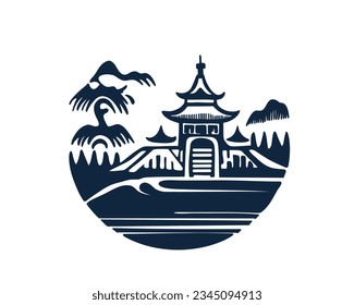 
Japanese Temple or Asian Pagoda, Japanese Traditional Landmark, Vector Illustration