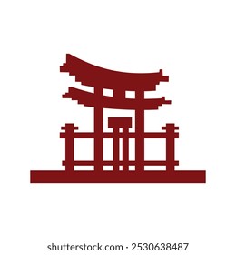 Japanese temple icon in pixel art style isolated on white background. A temple or shrine of Japanese traditional treasure. A hallmark of the nations long, treasured history