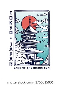 Japanese temple illustration. Vector graphics for t shirt prints, posters and other uses.