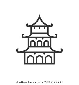 Japanese temple, linear icon. Line with editable stroke