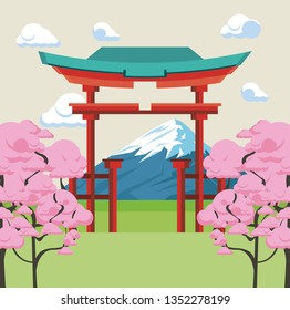 Japanese Temple Nature Stock Vector (Royalty Free) 1352278199 ...