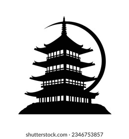 Templo japonés para camisetas, tatuajes, impresiones y pegatinas, ilustraciones vectoriales aisladas en fondo blanco.