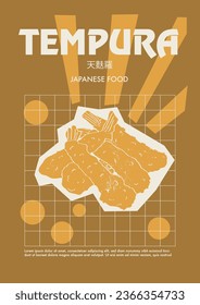 Japanese tempura. Price tag or poster design. Set of vector illustrations. Typography. Engraving style. Labels, cover, t-shirt print, painting.
