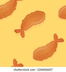 Japanese Tempura seamless pattern. Asian food illustration in cartoon style.