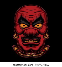 Ilustración vectorial de máscara de Tengu japonesa sobre fondo negro